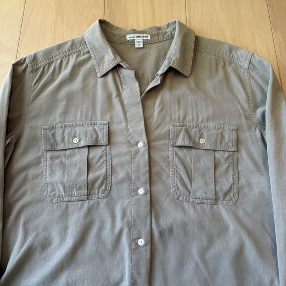 James Perse Corduory Shirt 4 Gray Button Up Casual Minimalist Glam Standard - Picture 3 of 9